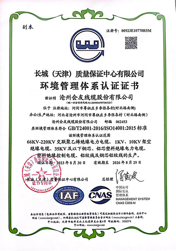 六安环境管理体系认证证书